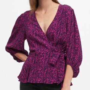 Banana Republic V-neck Wrap Blouse Floral Rayon XL Pink NWT Business Career